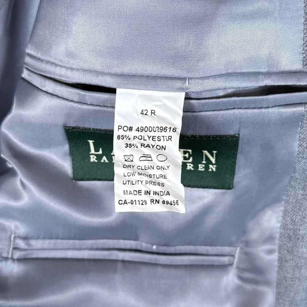 Lauren Ralph Lauren Blazer Mens 42R Grey Blue Plaid Two Button Double Vent Notch